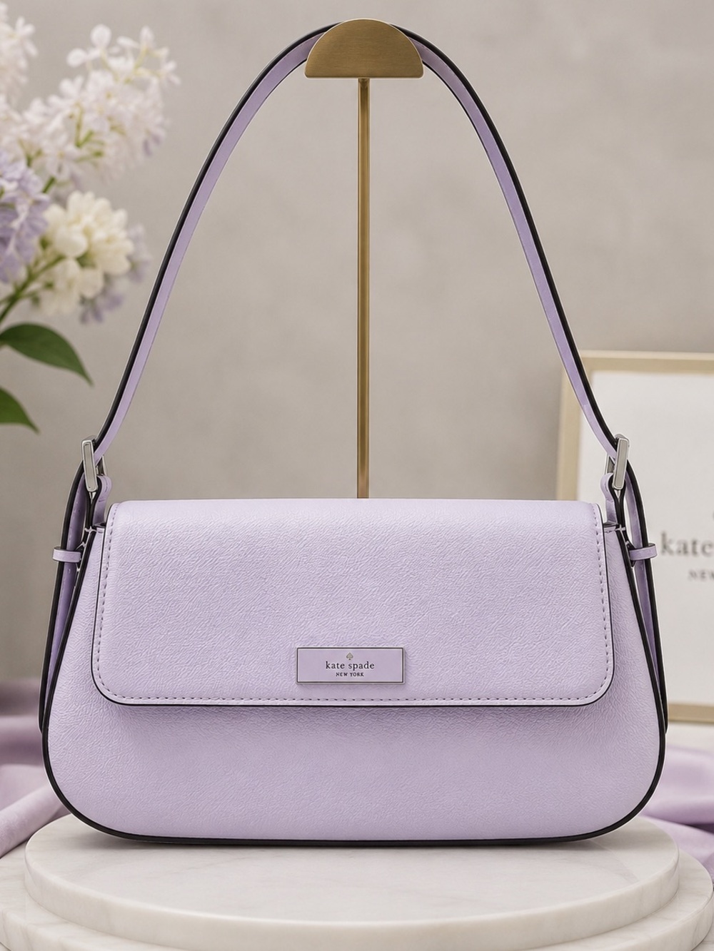kate spade Lilac Leather Shoulder Bag with Black Trim